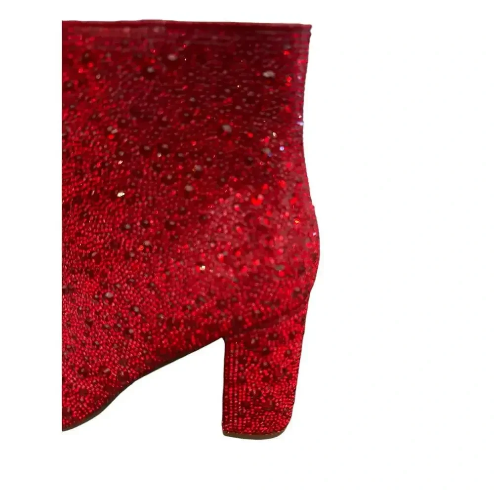 Betsey Johnson SB Cady Red Side Zipper Glitter Bootie Heels Size 7M
